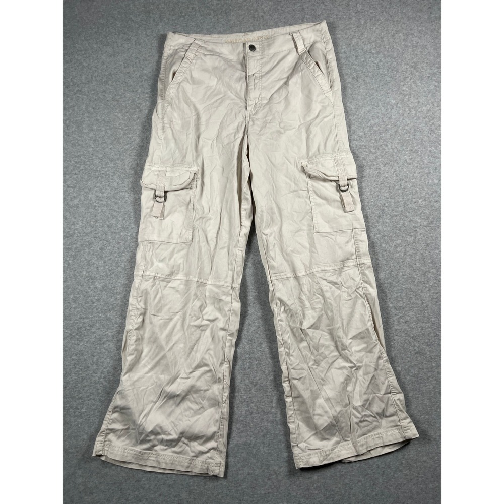 American Eagle Baggy Wide Leg Cargo Pants Womens 8 Beige Y2K Gorpcore Street